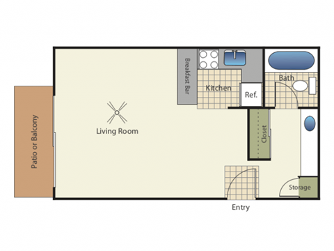 Floor plan for studio, 1 bath, 450 sqft
